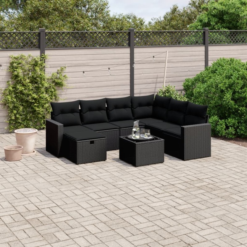vidaXL Set de sofás de jardín 8 piezas y cojines ratán sintético negro vidaXL Set de sofás de jardín 8 piezas y cojines ratán sintético negro