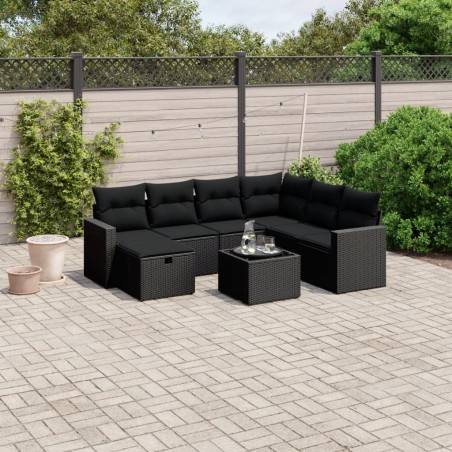 vidaXL Set de sofás de jardín 8 piezas y cojines ratán sintético negro