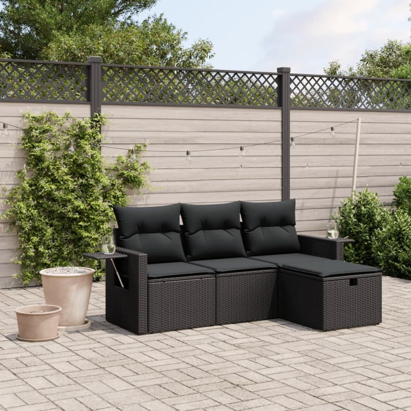 vidaXL Juego de sofás jardín 4 pzas con cojines ratán sintético negro vidaXL Juego de sofás jardín 4 pzas con cojines ratán sintético negro