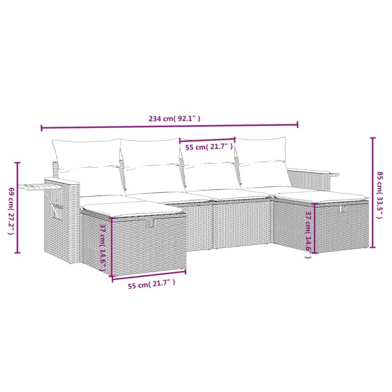 vidaXL Set de muebles de jardín 5 pzas y cojines ratán sintético negro