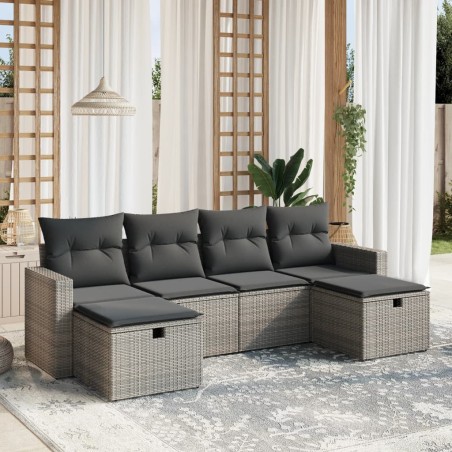 vidaXL Set de muebles de jardín 6 pzas y cojines ratán sintético gris