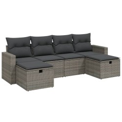 vidaXL Set de muebles de jardín 6 pzas y cojines ratán sintético gris