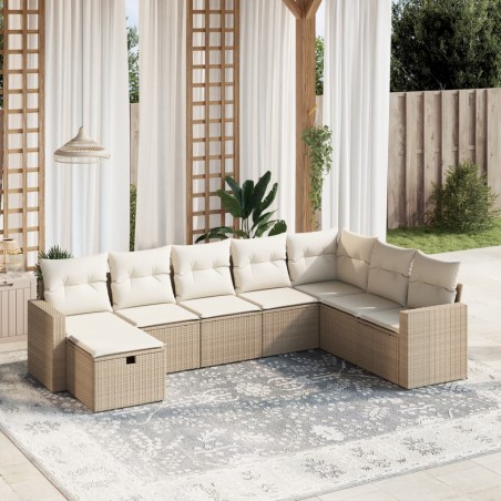 vidaXL Juego de sofás de jardín con cojines beige 8 pzas ratán PE