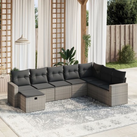 vidaXL Set de sofás de jardín 8 pzas y cojines ratán sintético gris