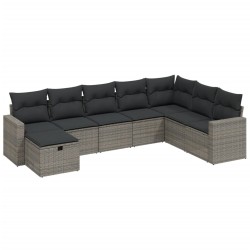 vidaXL Set de sofás de jardín 8 pzas y cojines ratán sintético gris