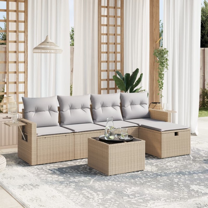 vidaXL Juego de sofás jardín con cojines beige mezcla 6 pzas ratán PE vidaXL Juego de sofás jardín con cojines beige mezcla 6 pzas ratán PE
