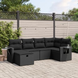 vidaXL Set de sofás de jardín 6 piezas y cojines ratán sintético negro