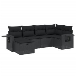 vidaXL Set de sofás de jardín 6 piezas y cojines ratán sintético negro