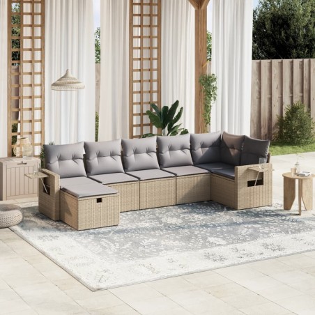 vidaXL Juego de sofás jardín con cojines beige mezcla 7 pzas ratán PE