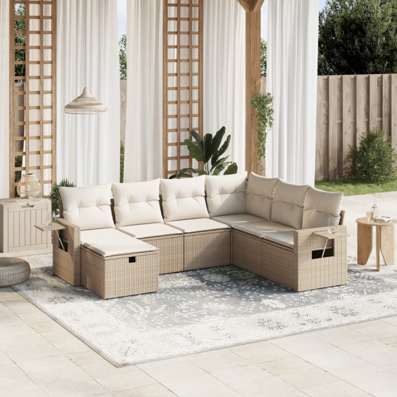 vidaXL Set sofás de jardín 7 piezas y cojines ratán sintético beige vidaXL Set sofás de jardín 7 piezas y cojines ratán sintético beige