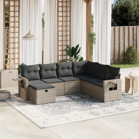 vidaXL Set de sofás de jardín 7 piezas con cojines ratán PE gris