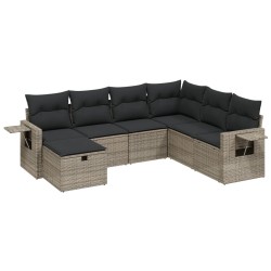 vidaXL Set de sofás de jardín 7 piezas con cojines ratán PE gris