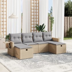 vidaXL Juego de sofás jardín con cojines beige mezcla 6 pzas ratán PE