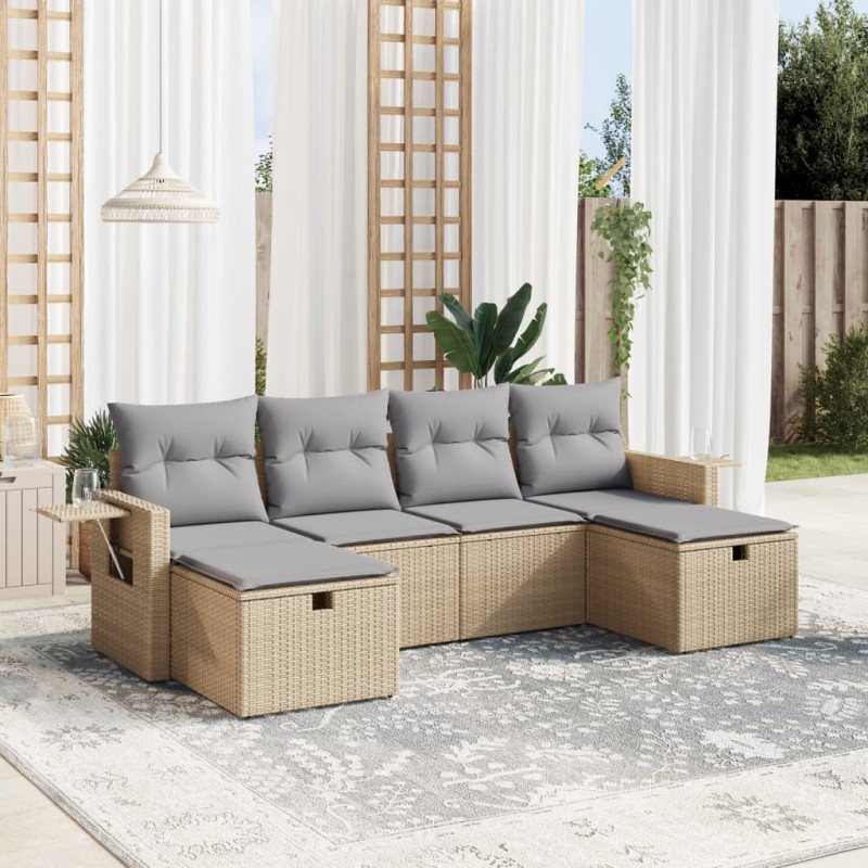 vidaXL Juego de sofás jardín con cojines beige mezcla 6 pzas ratán PE vidaXL Juego de sofás jardín con cojines beige mezcla 6 pzas ratán PE