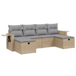 vidaXL Juego de sofás jardín con cojines beige mezcla 6 pzas ratán PE