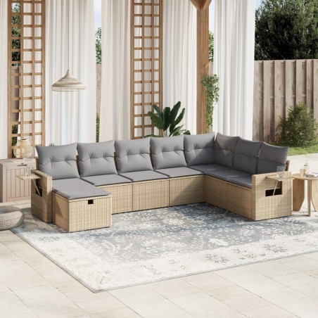 vidaXL Juego de sofás jardín con cojines beige mezcla 8 pzas ratán PE
