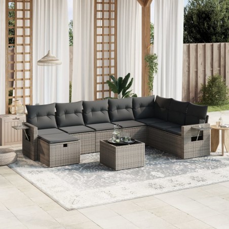 vidaXL Set de muebles de jardín 9 pzas y cojines ratán sintético gris