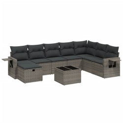 vidaXL Set de muebles de jardín 9 pzas y cojines ratán sintético gris