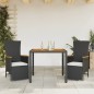 vidaXL Set comedor de jardín 3 pzas con cojines ratán sintético negro vidaXL Set comedor de jardín 3 pzas con cojines ratán sintético negro