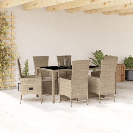 vidaXL Set comedor de jardín 7 pzas con cojines ratán sintético beige