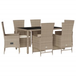 vidaXL Set comedor de jardín 7 pzas con cojines ratán sintético beige