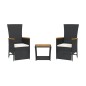 vidaXL Set comedor de jardín 3 pzas con cojines ratán sintético negro vidaXL Set comedor de jardín 3 pzas con cojines ratán sintético negro