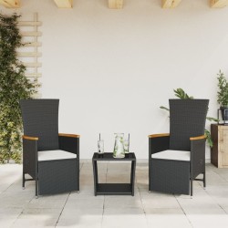 vidaXL Set comedor de jardín 3 pzas con cojines ratán sintético negro