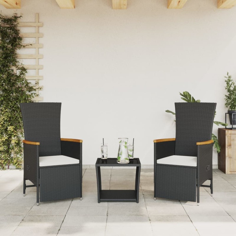 vidaXL Set comedor de jardín 3 pzas con cojines ratán sintético negro vidaXL Set comedor de jardín 3 pzas con cojines ratán sintético negro