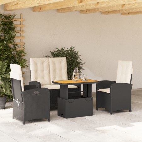 vidaXL Juego comedor jardín 4 piezas con cojines ratán sintético negro