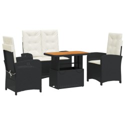vidaXL Juego comedor jardín 4 piezas con cojines ratán sintético negro