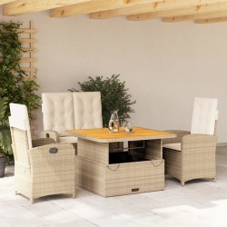 vidaXL Set de comedor jardín con cojines 4 pzas ratán sintético beige