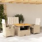 vidaXL Set de comedor jardín con cojines 4 pzas ratán sintético beige
