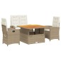vidaXL Set de comedor jardín con cojines 4 pzas ratán sintético beige