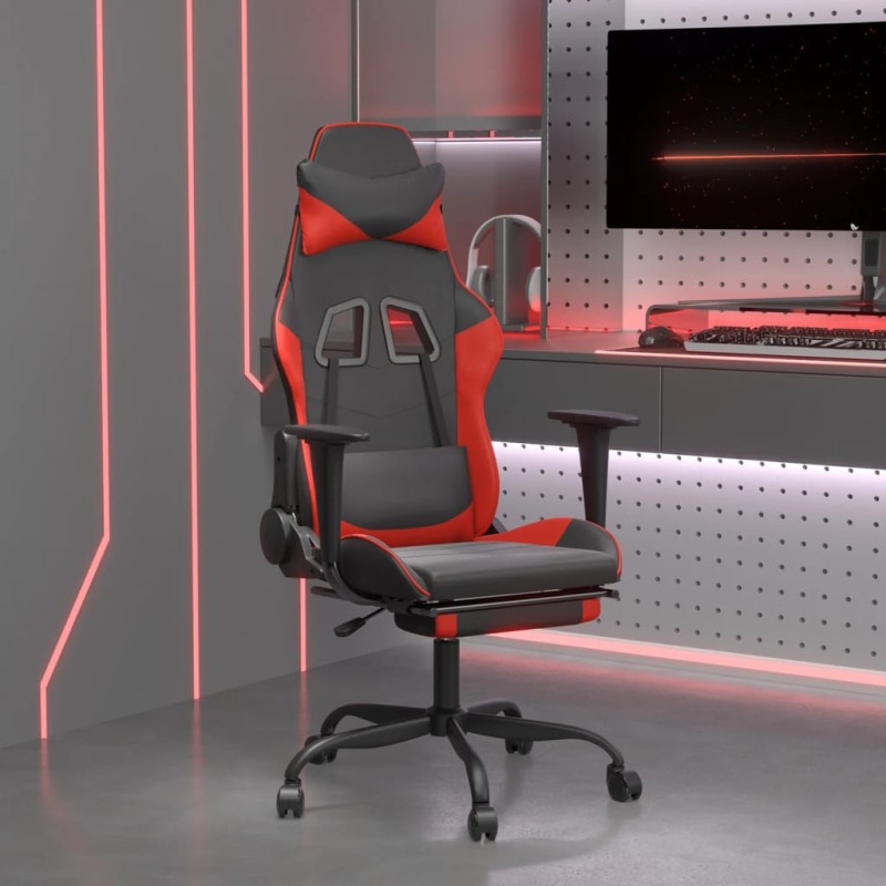 vidaXL Silla gaming con reposapiés cuero sintético negro rojo vidaXL Silla gaming con reposapiés cuero sintético negro rojo