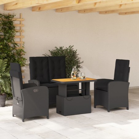 vidaXL Juego comedor jardín 4 piezas con cojines ratán sintético negro