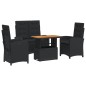 vidaXL Juego comedor jardín 4 piezas con cojines ratán sintético negro vidaXL Juego comedor jardín 4 piezas con cojines ratán sintético negro
