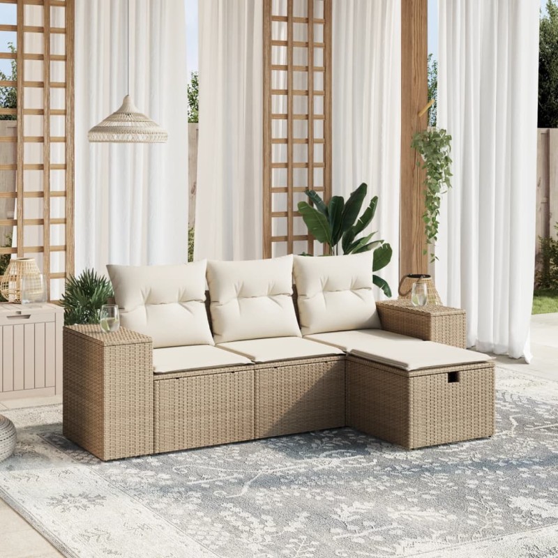 vidaXL Juego de sofás jardín con cojines 4 pzas ratán sintético beige vidaXL Juego de sofás jardín con cojines 4 pzas ratán sintético beige