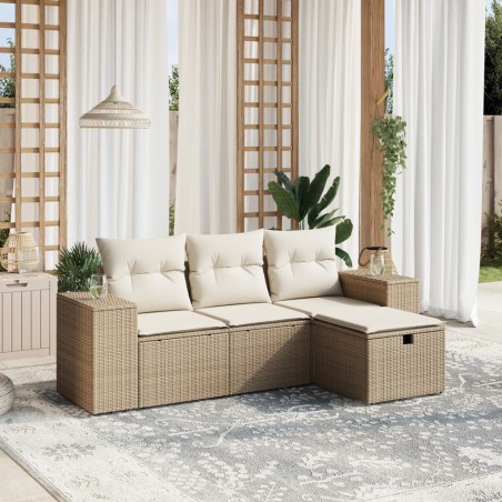 vidaXL Juego de sofás jardín con cojines 4 pzas ratán sintético beige