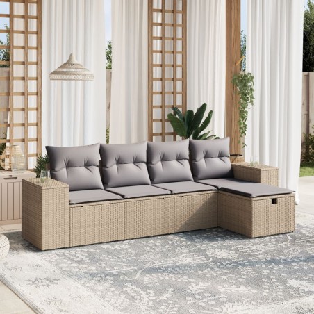 vidaXL Juego de sofás jardín con cojines beige mezcla 5 pzas ratán PE