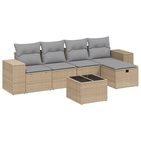 vidaXL Juego de sofás jardín con cojines beige mezcla 6 pzas ratán PE