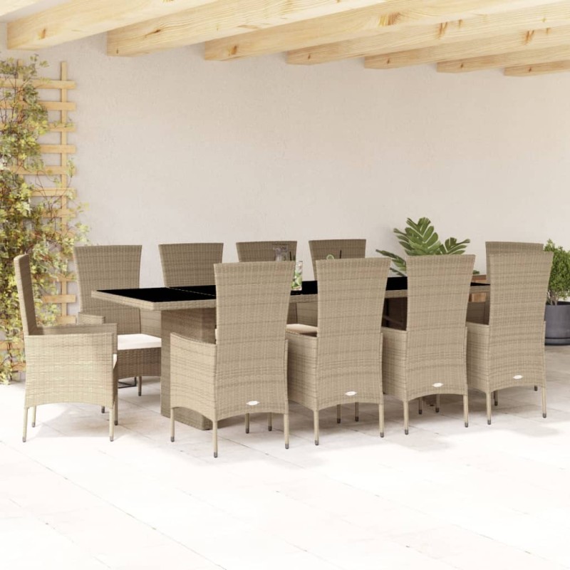 vidaXL Set comedor de jardín 7 pzas con cojines ratán sintético beige vidaXL Set comedor de jardín 7 pzas con cojines ratán sintético beige