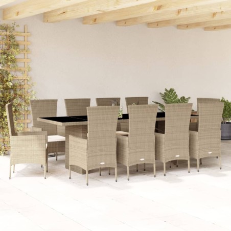 vidaXL Set comedor de jardín 7 pzas con cojines ratán sintético beige