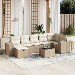 vidaXL Juego de sofás de jardín con cojines beige 8 pzas ratán PE