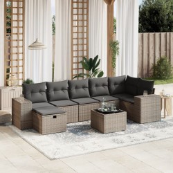 vidaXL Set de sofás de jardín 8 pzas y cojines ratán sintético gris