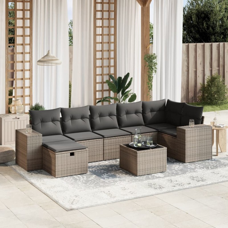 vidaXL Set de sofás de jardín 8 pzas y cojines ratán sintético gris