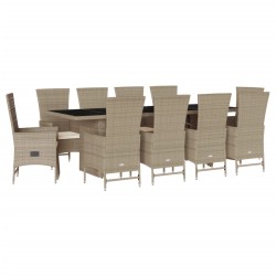 vidaXL Set comedor de jardín 11 pzas con cojines ratán sintético beige