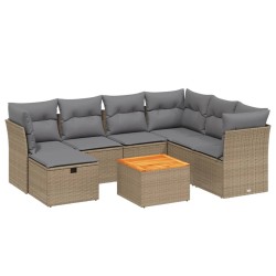 vidaXL Juego de sofás jardín con cojines beige mezcla 8 pzas ratán PE