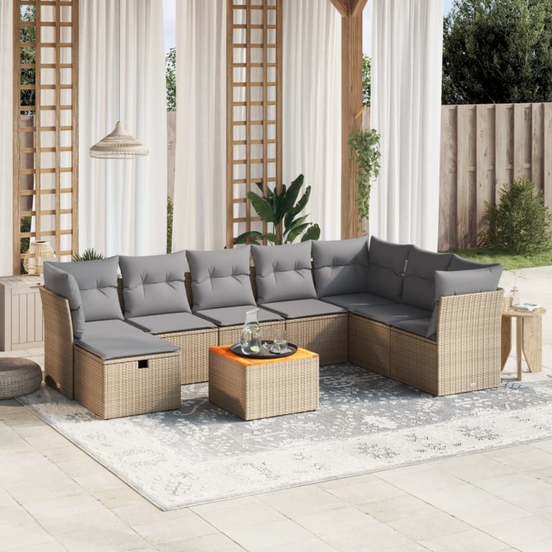 vidaXL Juego de sofás jardín con cojines beige mezcla 9 pzas ratán PE vidaXL Juego de sofás jardín con cojines beige mezcla 9 pzas ratán PE