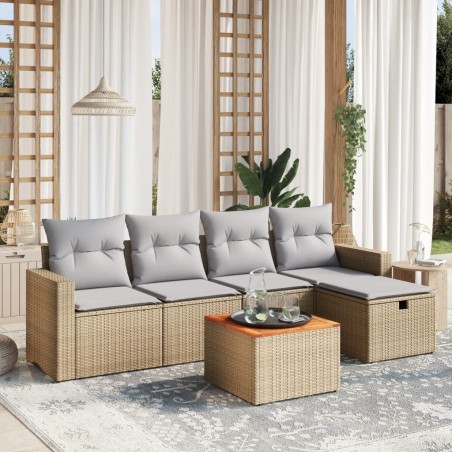 vidaXL Juego de sofás jardín con cojines beige mezcla 6 pzas ratán PE