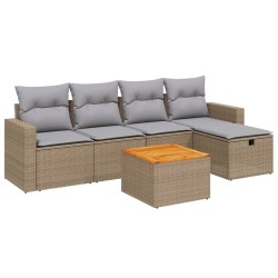 vidaXL Juego de sofás jardín con cojines beige mezcla 6 pzas ratán PE